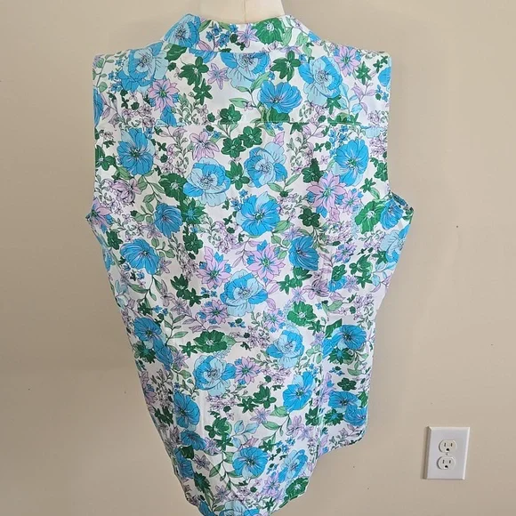Talbots Floral Non Iron Sleeveless Shirt Spring Easter Classic Preppy - Picture 5 of 9